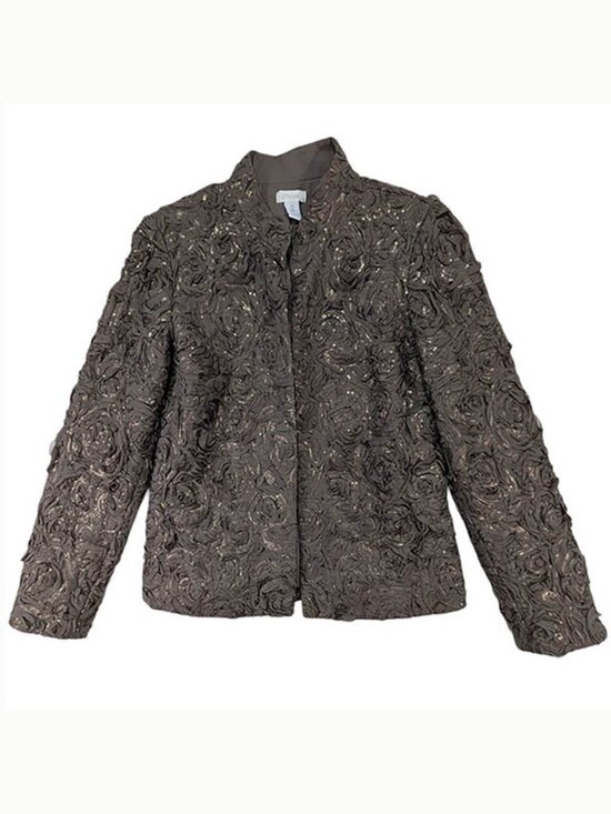 Chico's Jackets & Blazers - Chico's Rosette Evening Jacket Womens S Brown Vintage Glam Eclectic Grandma Luxe